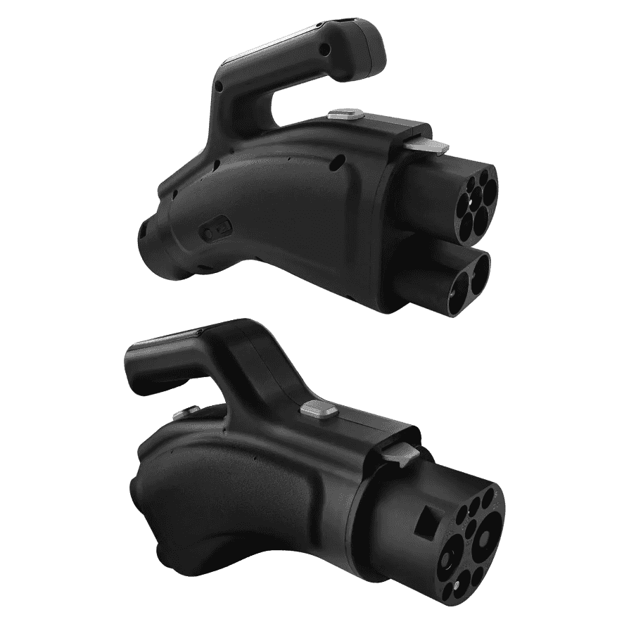 Този адаптер ви позволява да зареждате електрически коли, внесени от Китай, на зарядни станции CCS2.