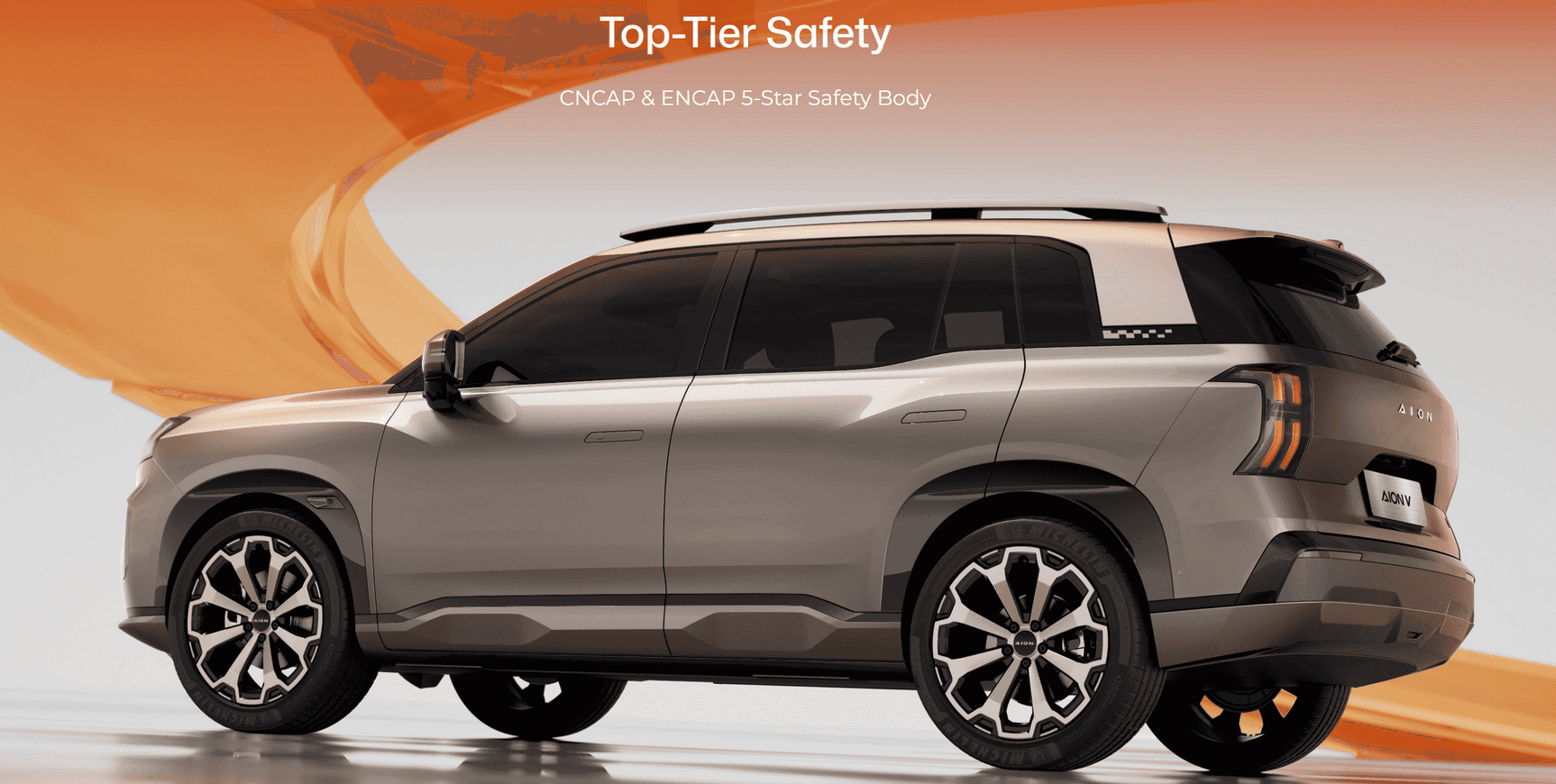 Заден изглед на GAC Aion V (2025) с 5-звездна безопасност по C-NCAP и E-NCAP, идеален електромобил за семейства.