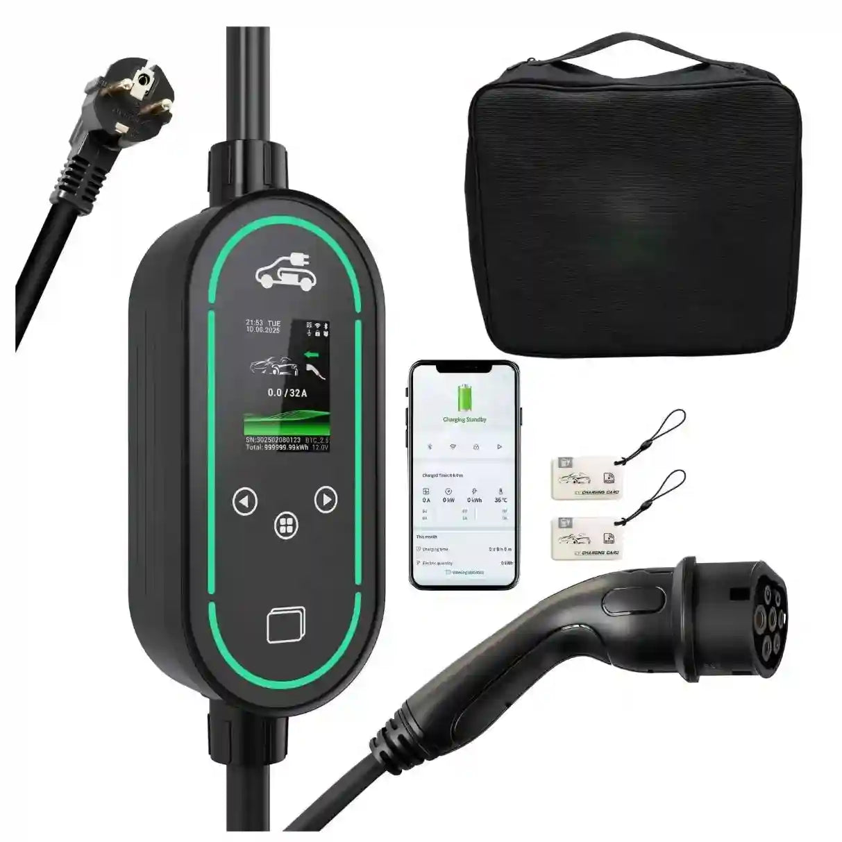 Пълен комплект ELNexus – мобилна зарядна станция с RFID контрол, Type 2 конектор и транспортна чанта