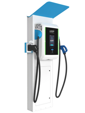 Vega Aloha Gravity 40kW DC бърза зарядна станция с елегантен дизайн, подходяща за публично ползване в бизнес среди като хотели и офиси.