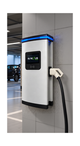Бърза зарядна станция за електромобили ELNexus Charge. Монтирана на стена в паркинг за публично и служебно зареждане
